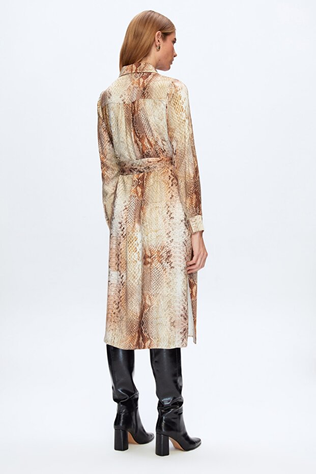 Erkek Yaka Desenli Gömlek Elbise - 4