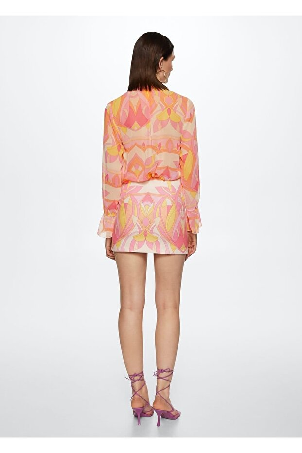 Desenli Dökümlü Bluz - 4