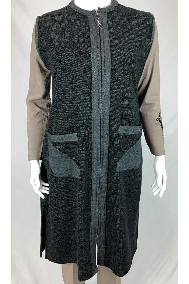 Ezm Speckled Zippered Long Vest