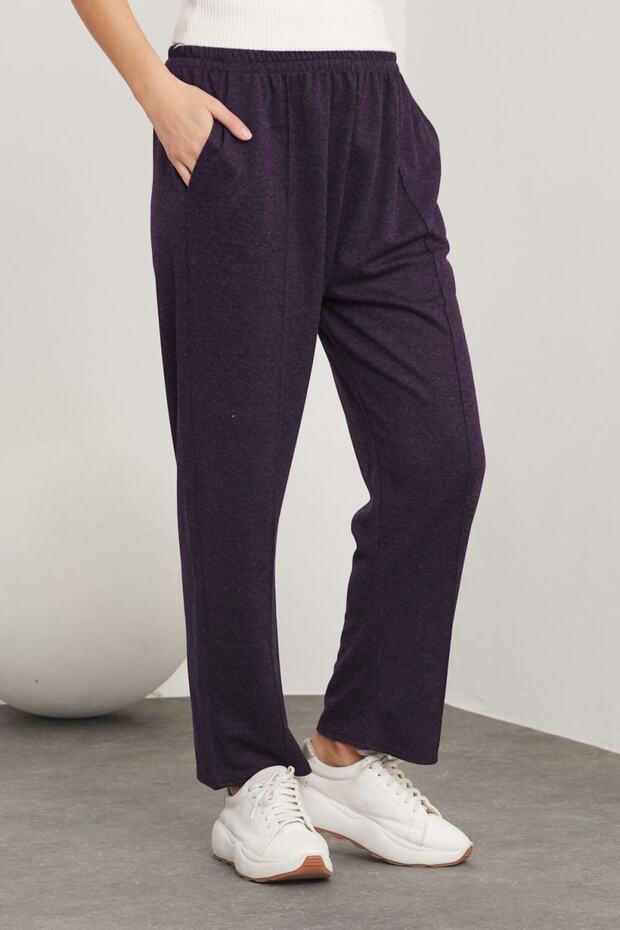 بنطلون صوف إكرين مقاس كبير - برقوق - 4