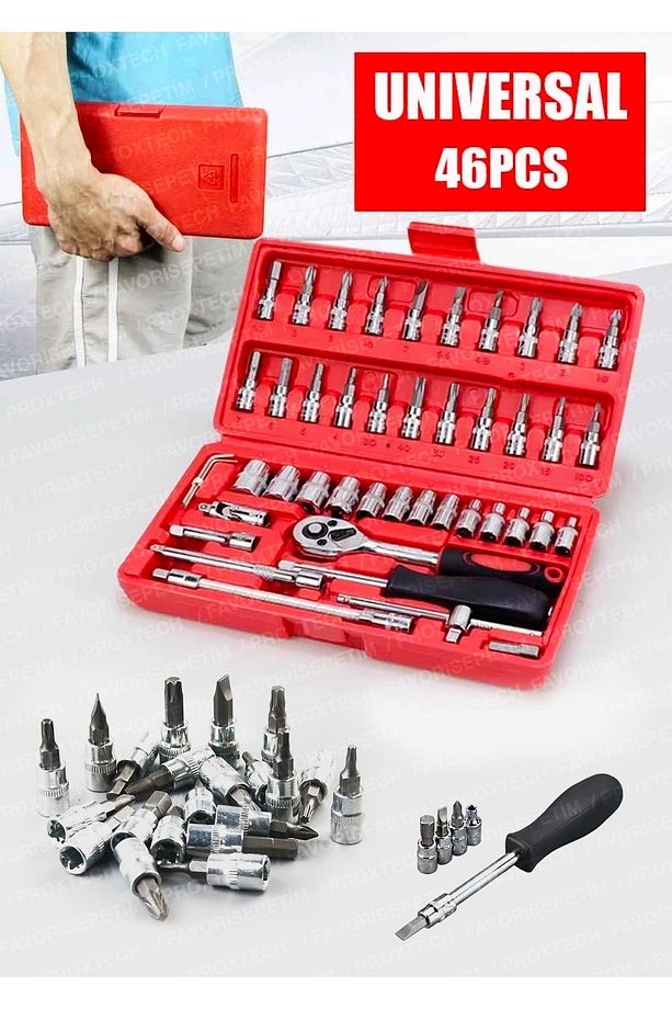 46 Parça Mini Lokma Takımı Otomatik Cırcırlı 1/4" Wrench Set Yüksek Kalite Kombinasyon Alet Seti - 3