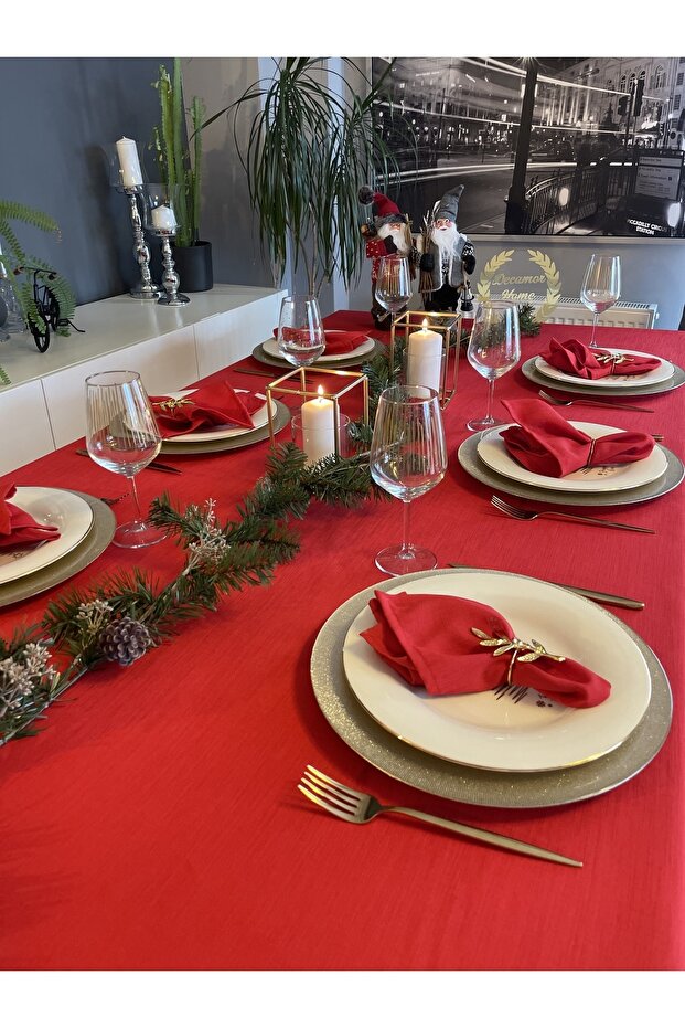 Royal Linen Textured Tablecloth Red