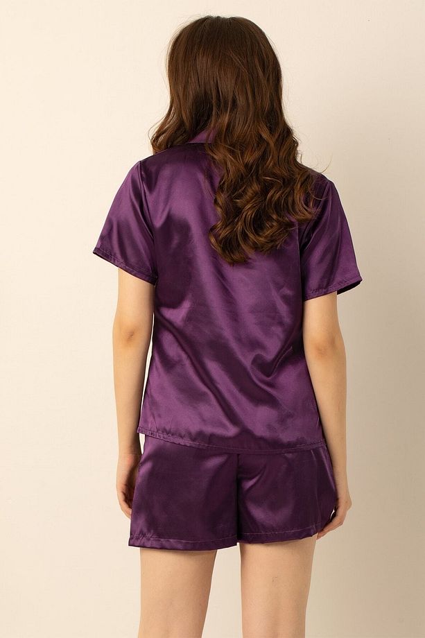 Bayan Saten Şortlu Pijama Takımı - 7
