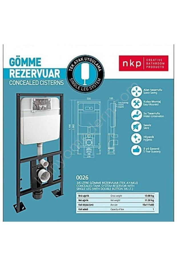 Gömme Rezervuar + Ara Kesme + Tp320 Creavit Asma Klozet + Akdeniz Kapak - 5