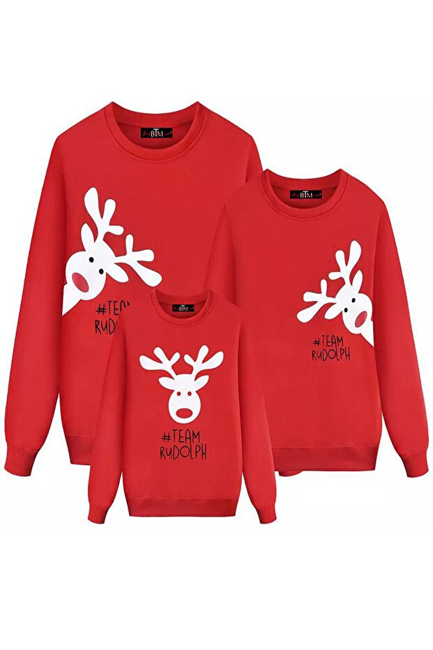 Christmas Christmas Christmas Printed Family Combination Deer Printed Red Sweatshirt (Price is for one single)