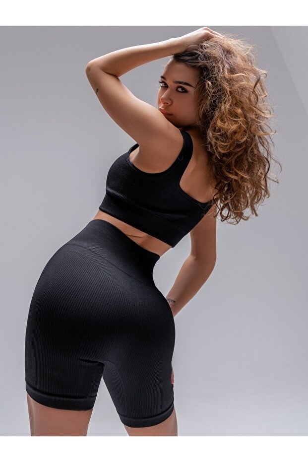 Dublin Model High-Waist Corded Fabric Seamless Biker Shorts Black027