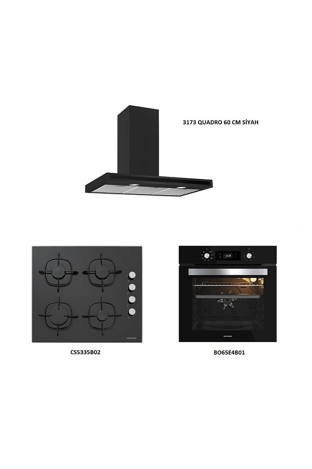 Siyah Cam Ankastre Set (3173 Quadro 60+cs5335b02+bo65e4b01) - 1