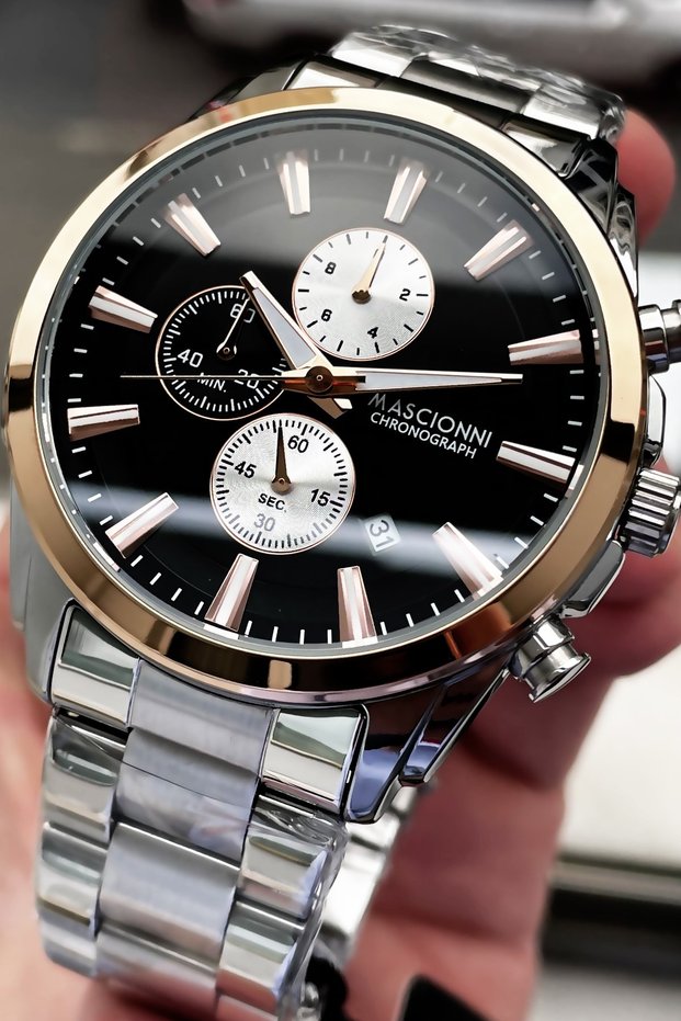 Chronograph Men's Wristwatch (by. Daniel Klein) 3 Atm Water Resistant Silver Color Steel Strap + Bracelet