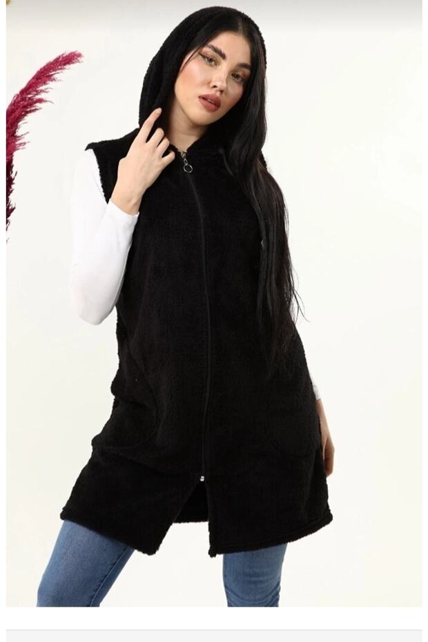 Hooded Zippered Plush Vest Cardigan