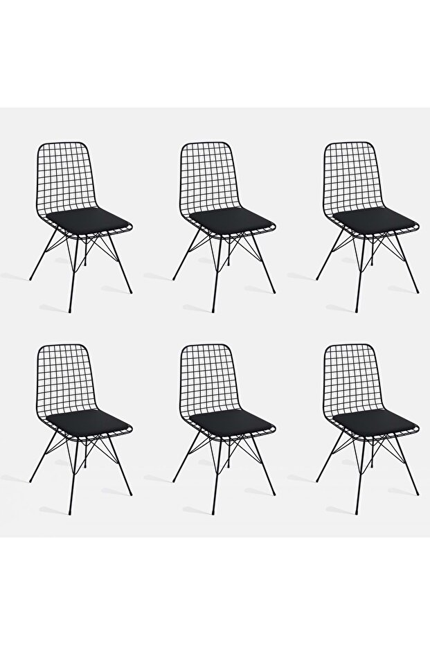 Tel Sandalye Siyah 6 Lı Set - 1