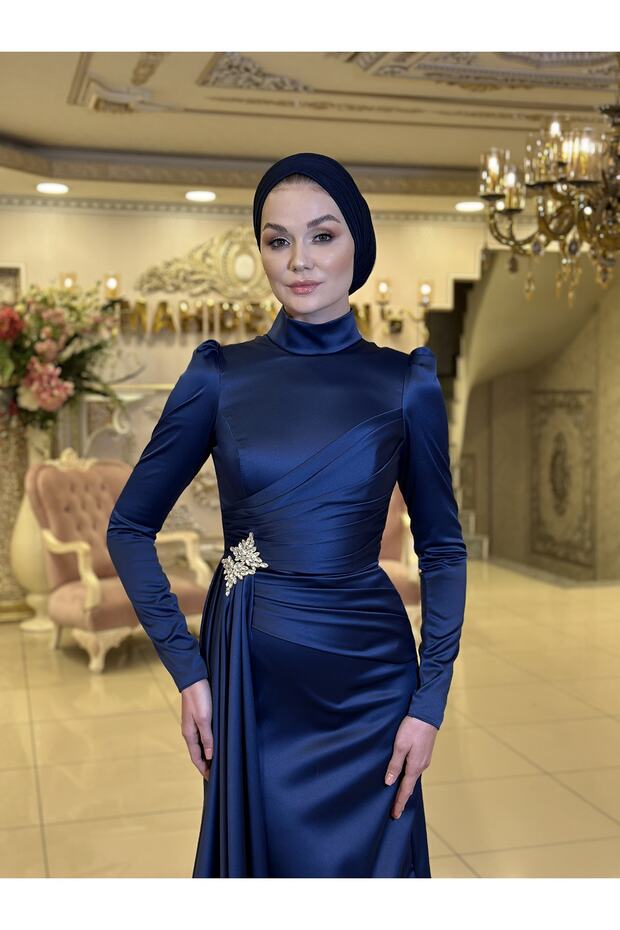 Hera Lacivert Abiye Elbise - 1