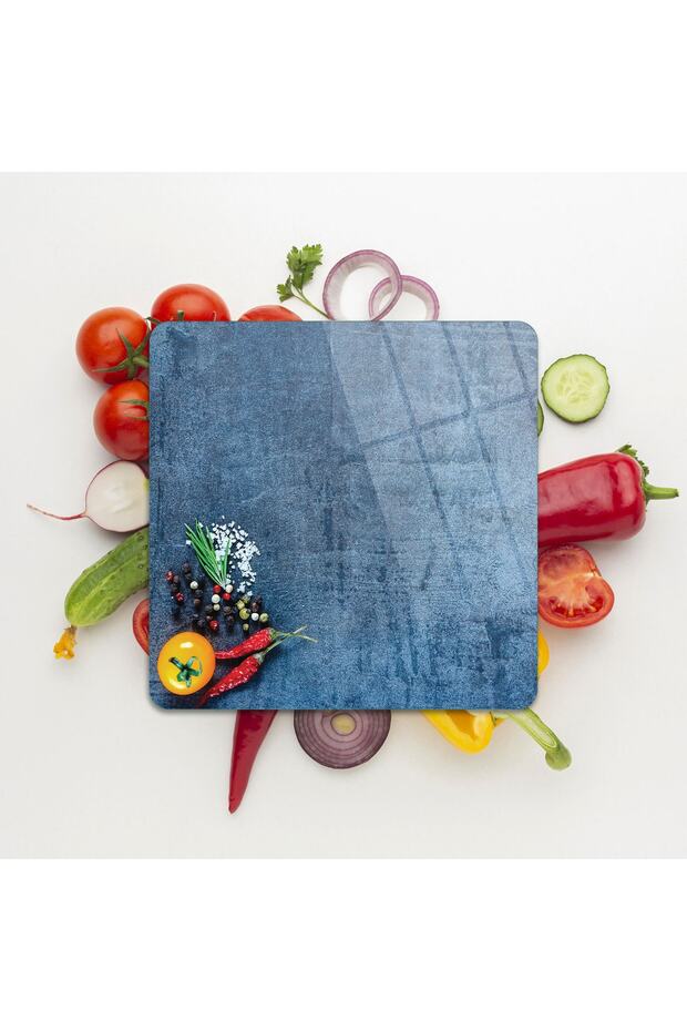 لوح تقطيع زجاجي مربع بنمط الخضار - 1