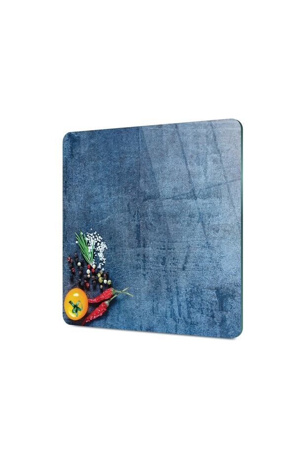 لوح تقطيع زجاجي مربع بنمط الخضار - 4