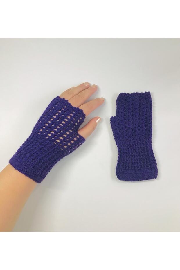 Mor Dantelli El Örgü Eldiven - 1