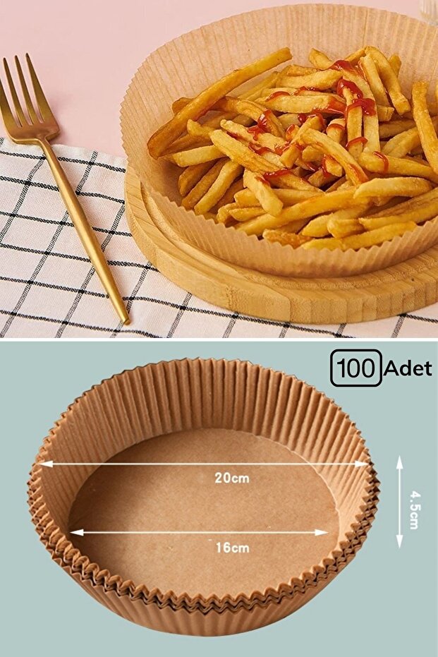 ® 200 Adet Air Fryer Pişirme Kağıdı Tek Kullanımlık Yağlı Kağıt Yuvarlak Ve Kare Tabak Model - 4