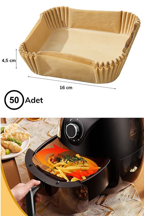 ® 100 Adet Air Fryer Pişirme Kağıdı Tek Kullanımlık Yağ Geçirmez Kağıt Kare Tabak Model - 5
