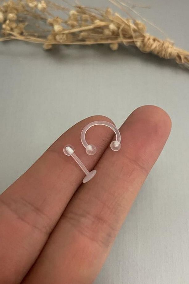 2 Adet Şeffaf Bioplast Tragus Helix Kıkırdak Piercing - 1