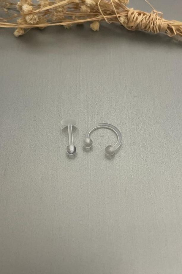 2 Adet Şeffaf Bioplast Tragus Helix Kıkırdak Piercing - 2