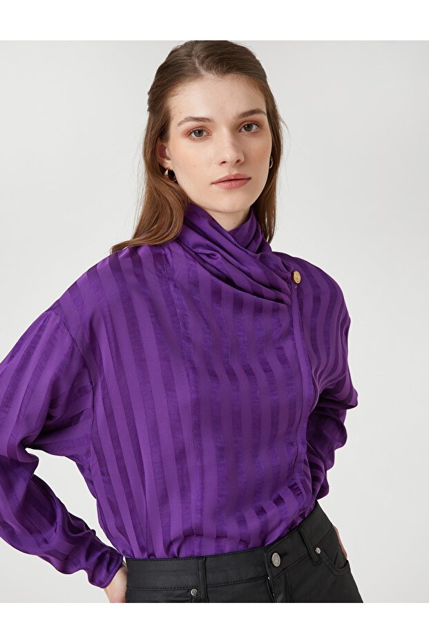Draped Collar Button Blouse - 2