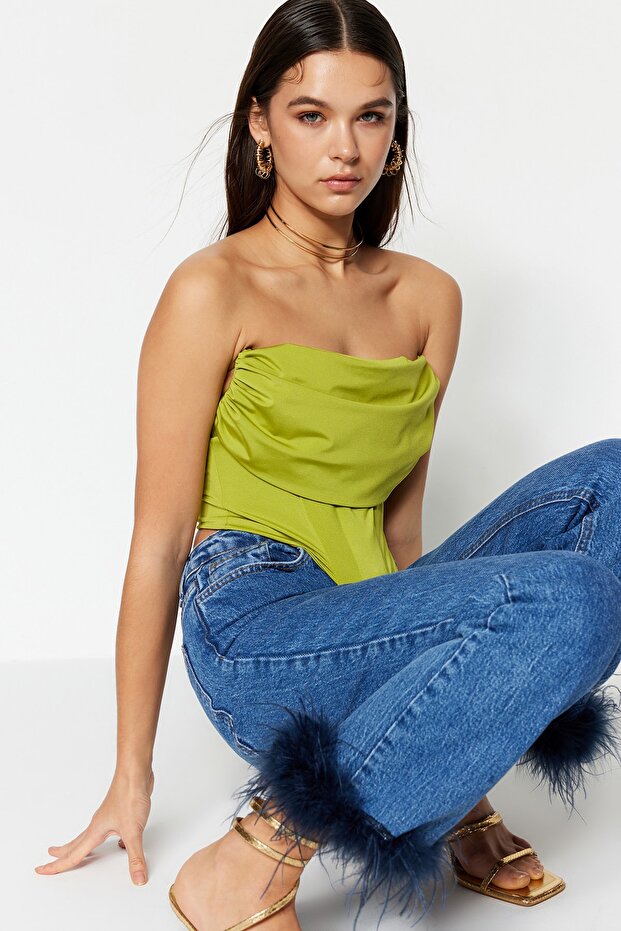 Açık Yeşil Crop Astarlı Korse Detaylı Örme Büstiyer TPRSS23BS00006 - 3