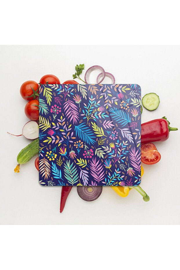 لوح تقطيع زجاجي بنمط أوراق الشجر المربعة - 1