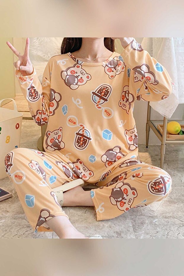 Bear Combed Cotton Long Sleeve Pajama Set 1899