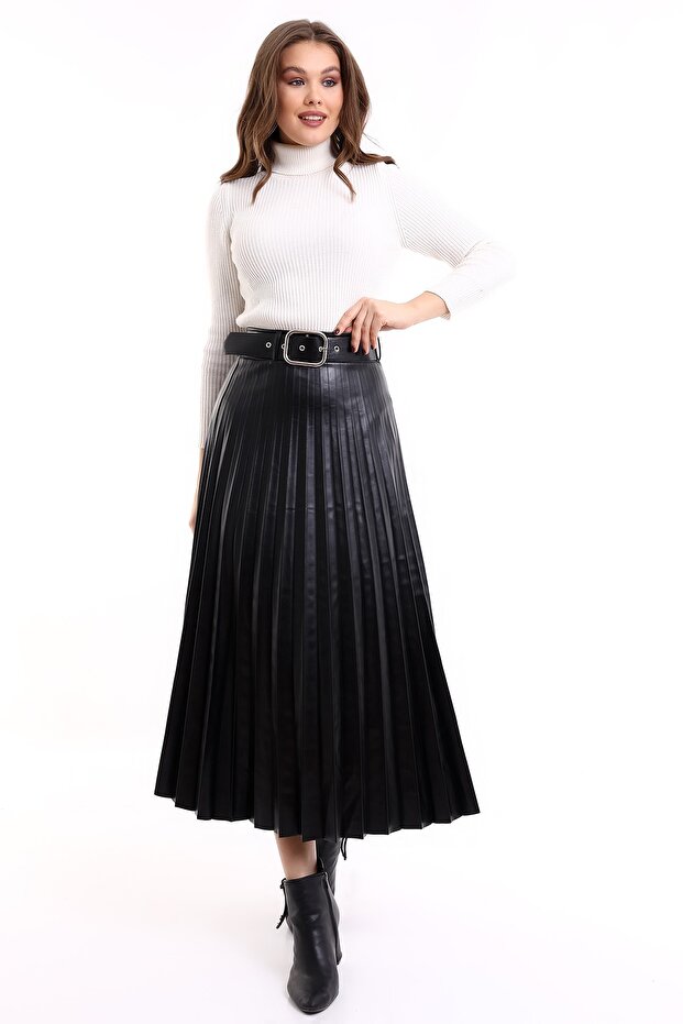 Fusta din piele lungă plisată - 2