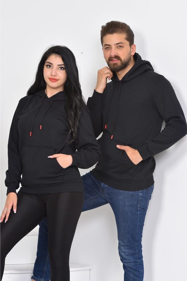 Sweatshirt Thick Winter Kangaroo Pocket Long Sleeve Unisex Hooded Black
