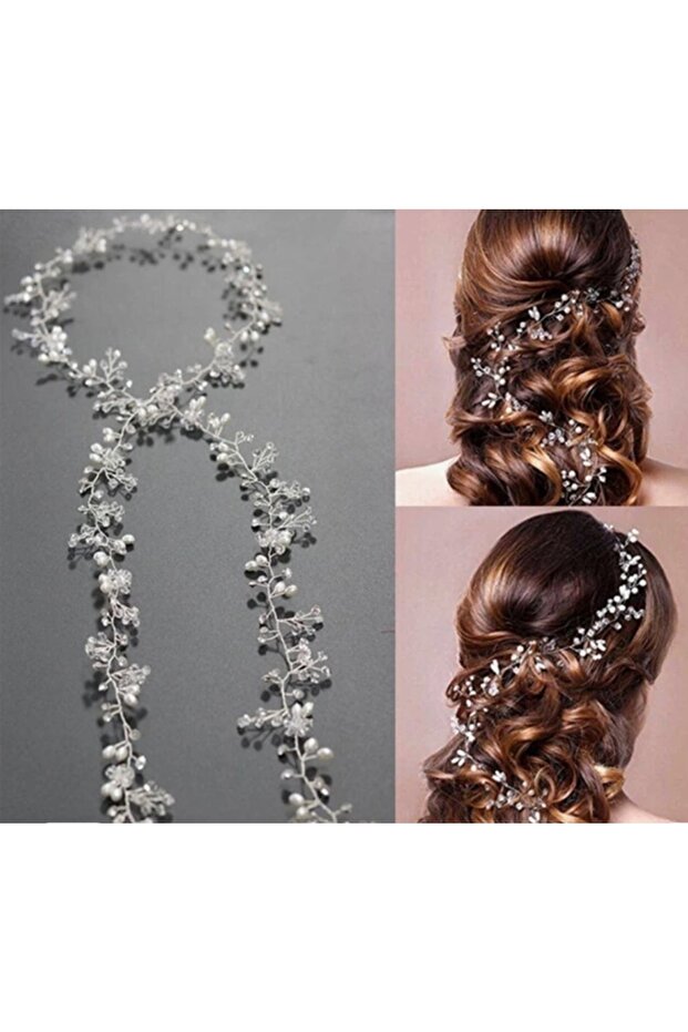 Crystal Stone Special Design Pearl Bridal Crown Hair Accessory 105 Cm