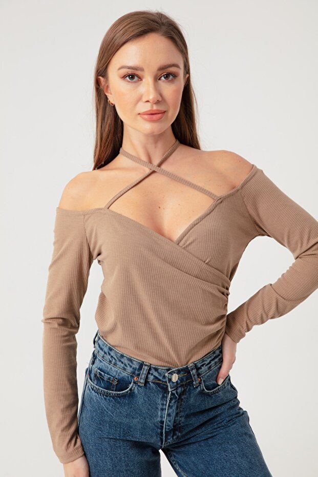 Kadın Vizon Bağlamalı Örme Bluz - 2