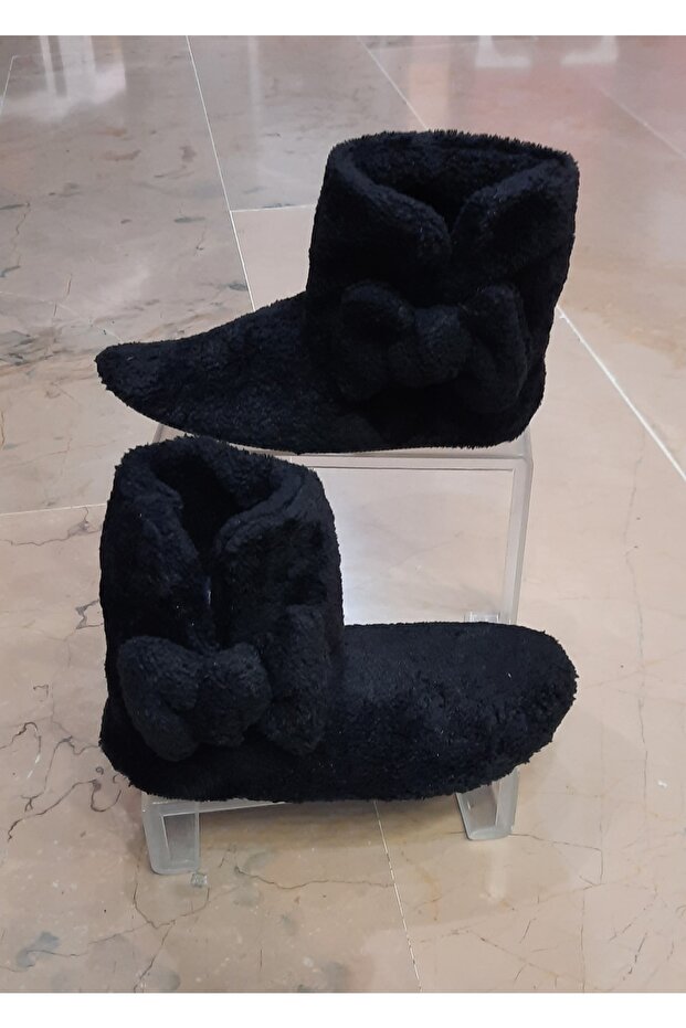 Kadın Peluş Siyah Papyonlu Ev Botu - 1