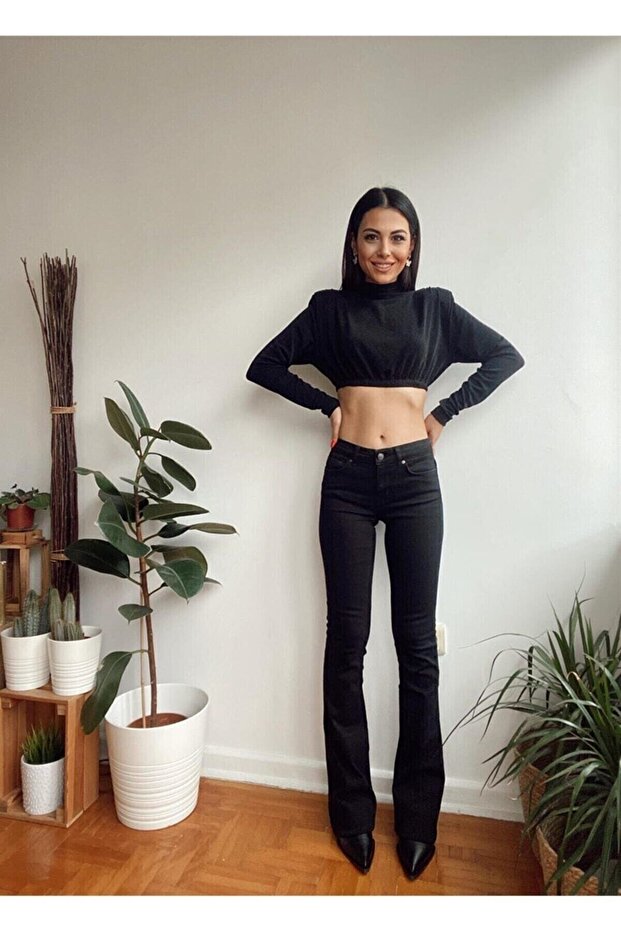 Bella Flared Leg Jeans Black Colorfast Extra Lycra High Waist Long Leg (collector)