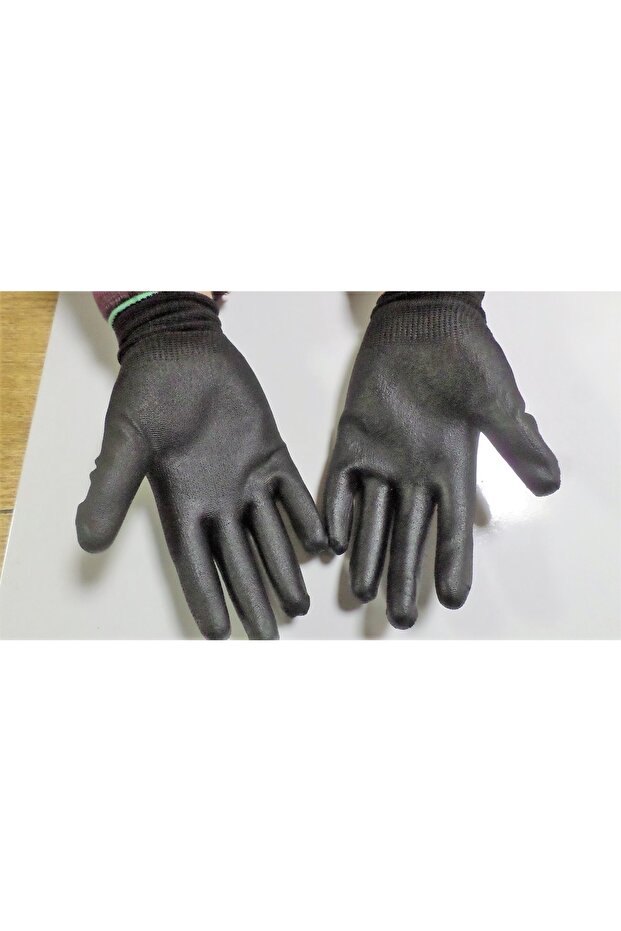 Pu Touch Polyester Örme Iş Eldiveni Medium No:8 Siyah (2çift) - 3