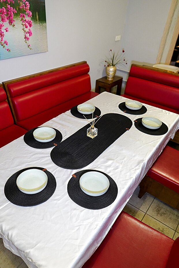 Placemat, 6-Piece Jute Supplies and Runner Set, Durable, Heat Sensitive.