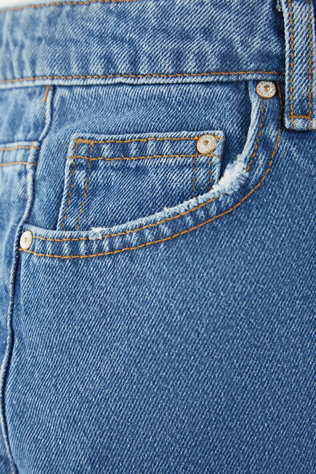 Koyu Mavi Yüksek Bel Destroylu Denim Şort & Bermuda TBBSS22SR0165 - 7