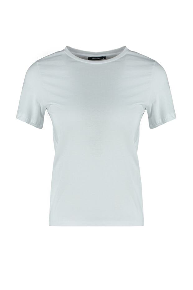 Beyaz %100 Pamuk Regular/Normal Kalıp Kısa Kollu Basic Bisiklet Yaka Örme T-Shirt TWOSS23TS00000 - 6