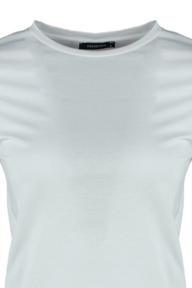 Beyaz %100 Pamuk Regular/Normal Kalıp Kısa Kollu Basic Bisiklet Yaka Örme T-Shirt TWOSS23TS00000 - 7