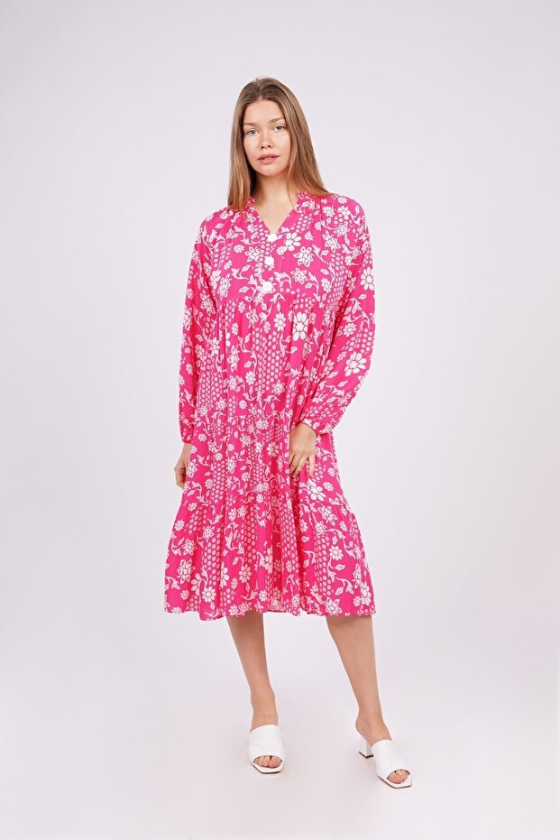 فستان وردي منقوش - 1