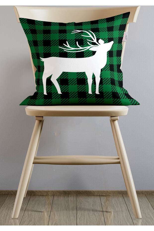 New Year's Deer Plaid Throw Pillow Cover, Christmas Deer Throw Pillow Cover, Deer Plaid Patterned Throw Pillow Cover