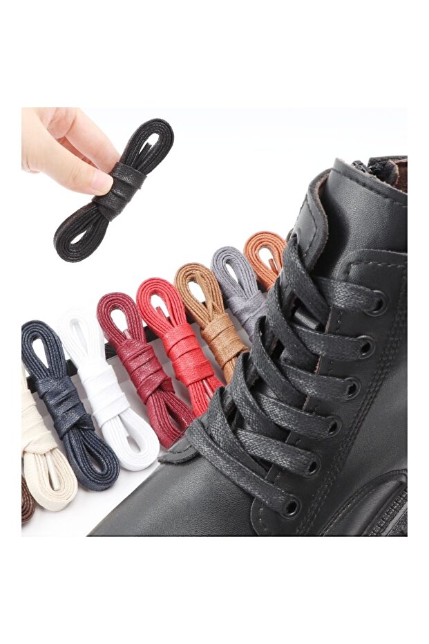 120 Cm Kırmızı Yassı Mumlu Bağcık, Pamuklu Örme Bot Ayakkabı Bağcığı - 5