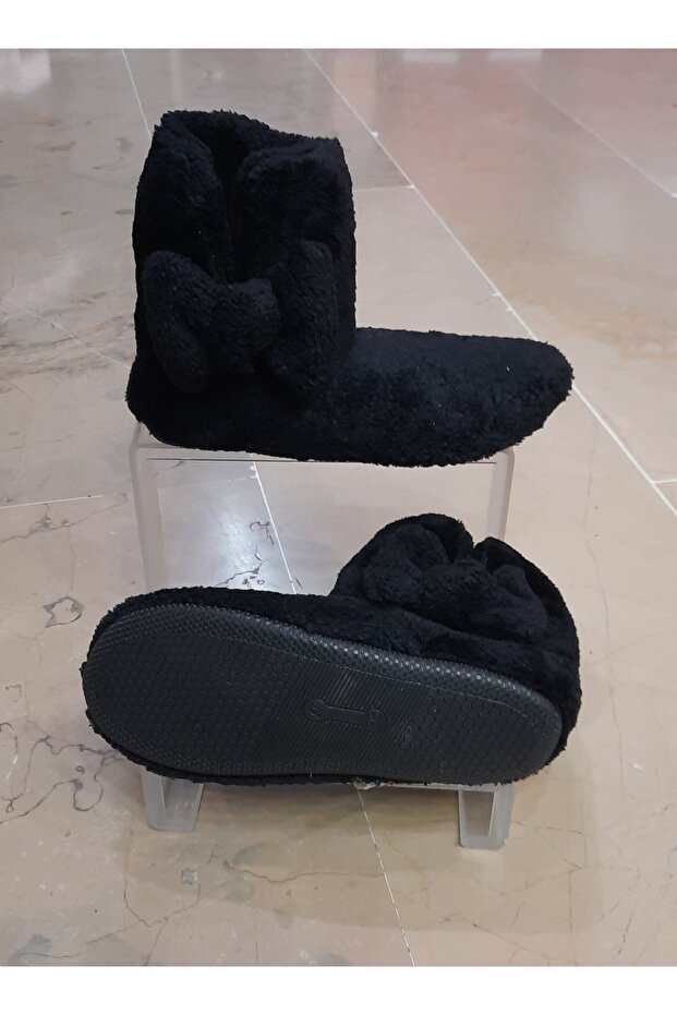 Kadın Peluş Siyah Papyonlu Ev Botu - 3