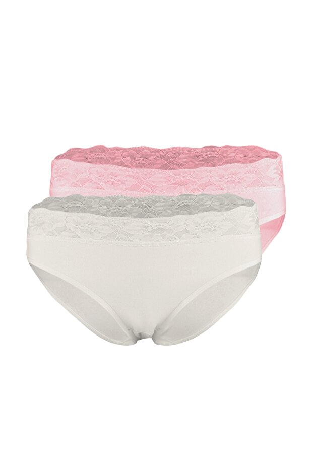 Ecru-pink 2er-Pack klassische Baumwoll-Slips mit Spitzendetail THMSS23KU00023 - 21