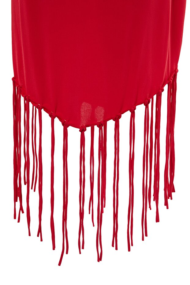 Red Tassel Detailed Knitted Dress TBBSS22AH00046 - 8