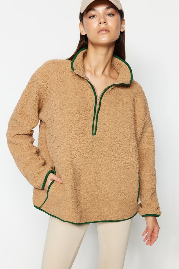 Camel Peluş Örme Spor Sweatshirt THMAW23SW00021 - 1