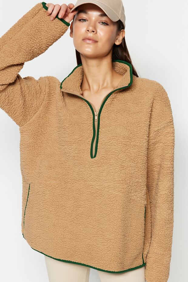 Camel Peluş Örme Spor Sweatshirt THMAW23SW00021 - 2