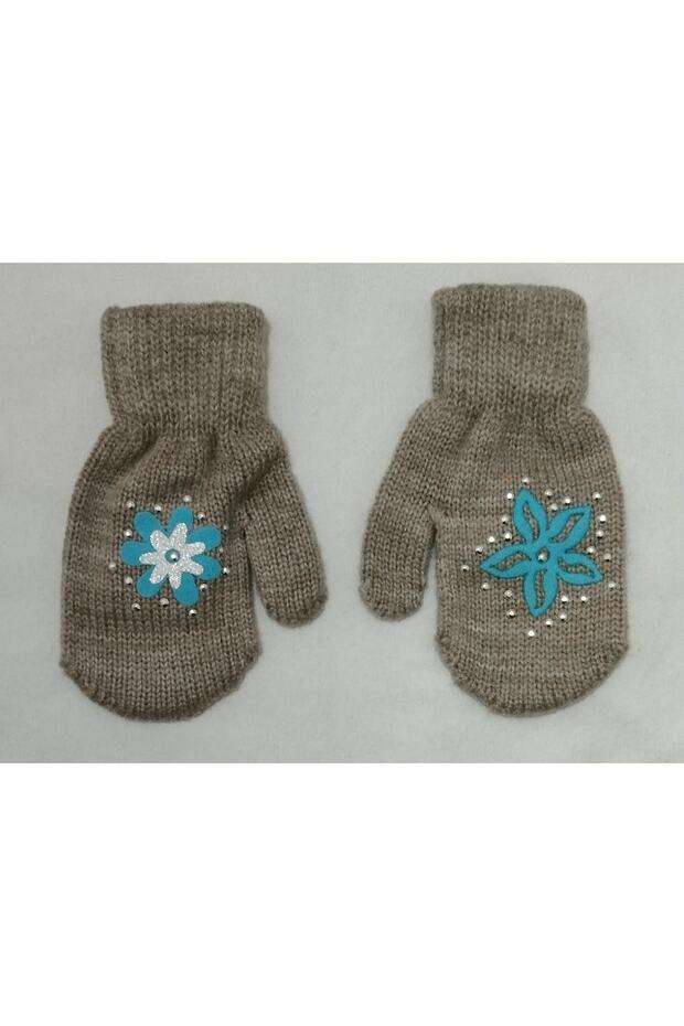 Bebek Triko Eldiven Baskılı Bej - 1