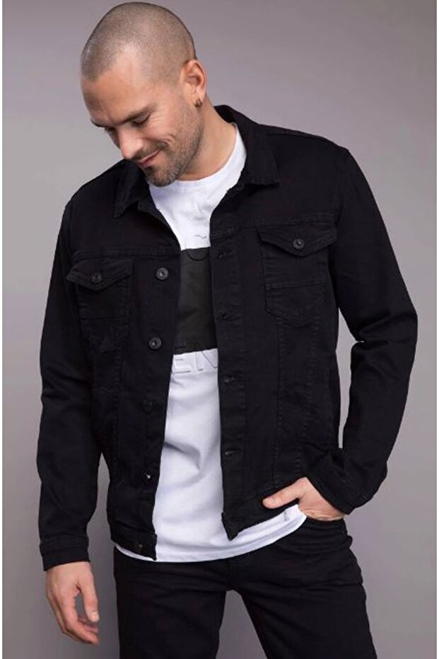 Erkek Basic Pamuklu Jean Kot Ceket - 1