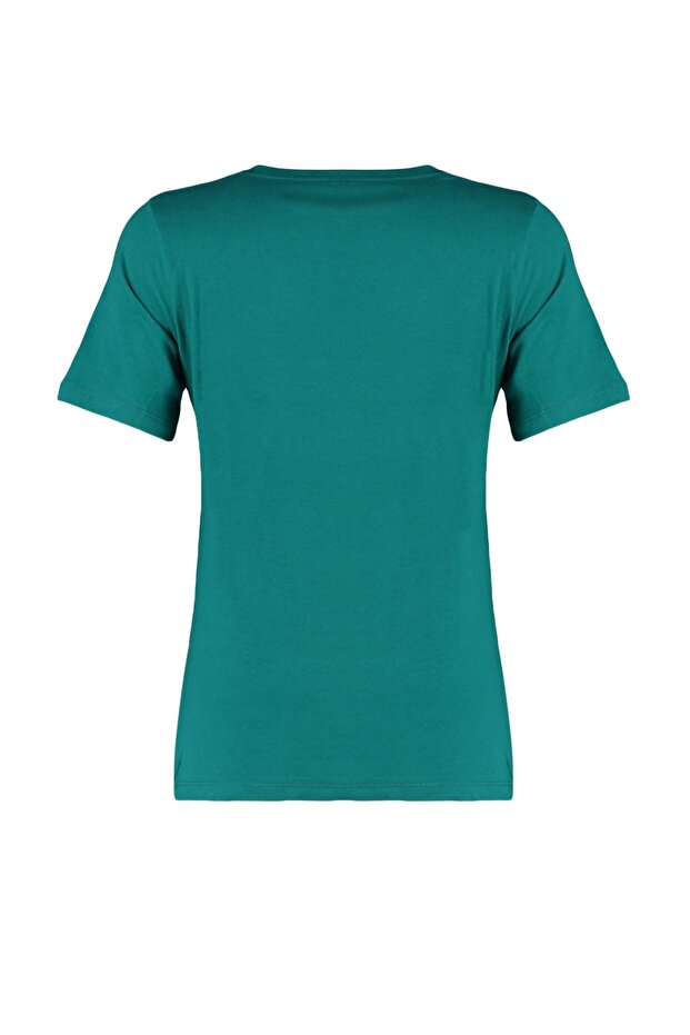 Zümrüt Yeşili %100 Pamuk Basic Bisiklet Yaka Örme T-Shirt TWOSS23TS00000 - 8