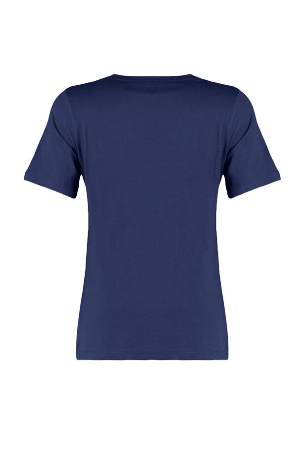 Lacivert %100 Pamuk Basic Bisiklet Yaka Örme T-Shirt TWOSS23TS00000 - 8