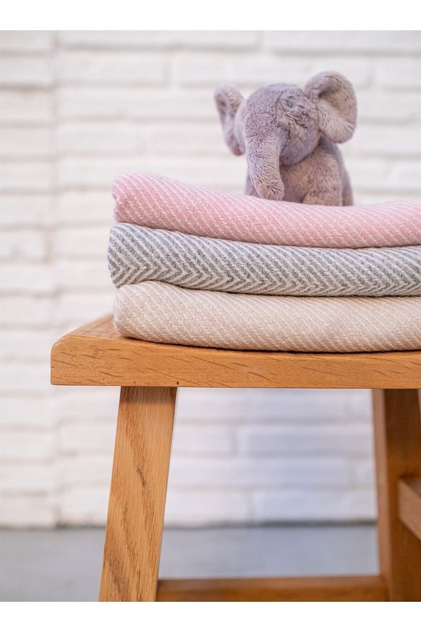 Wool Herringbone Yünlü Bebek Battaniyesi Bej 76x102 - 2